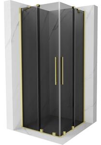 Mexen Velar Duo, cabină de duș cu ușă glisantă 90 x 90 cm, sticlă gri 8 mm, auriu mat, 871-090-090-42-55