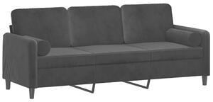 Canapea cu 3 locuri cu pernuțe, negru, 180 cm, catifea