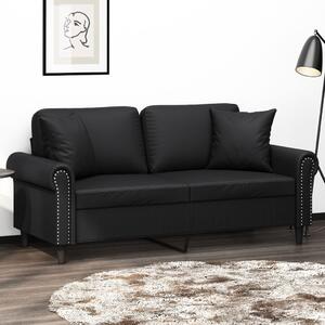 Canapea cu 2 locuri cu pernuțe, negru, 140 cm, piele ecologică