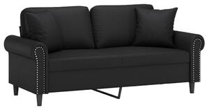 Canapea cu 2 locuri cu pernuțe, negru, 140 cm, piele ecologică