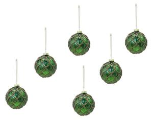 Set de 6 bucati decoratiuni de Craciun GREEN SPARK sticla 8 cm, verzi