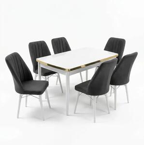 Verona Set Masa Extensibila (Marmura Alba) 80x 135 (80 x 178) Si Scaun 6 Buc, Aur Detalii, Horeca, Bucatarie, Living