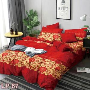 Lenjerie de pat, 1 persoană, finet, 4 piese, roșu , cu imprimeu auriu, LP67