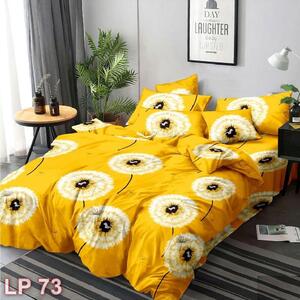 Lenjerie de pat, 1 persoană, finet, 4 piese, galben , cu păpădii albe, LP73