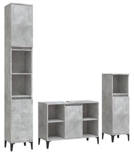 Set mobilier de baie, 3 piese, gri beton, lemn compozit