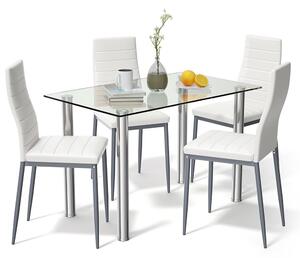 Vigor FUR-154-258-WHITE set masa din sticla 4 scaune tapițate alb