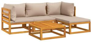 Set mobilier de grădină cu perne gri taupe, 5 piese, lemn masiv