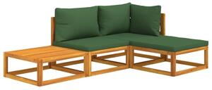 Set mobilier de grădină cu perne verzi, 4 piese, lemn masiv