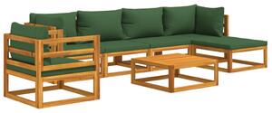 Set mobilier de grădină cu perne verzi, 7 piese, lemn masiv