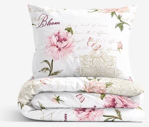 Goldea lenjerie de pat 100% bumbac - bujori cu versuri 150 x 200 și 50 x 60 cm