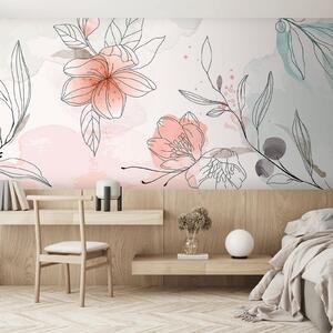 Fototapet Desen de flori și frunze, Fototapet flori 3D, Fototapet populare, u74865 - Tapeko.ro