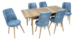 Set masă extensibilă Aris Nuc cu 6 scaune Apollo Blue