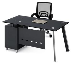Set Venus & FlexiPro - Birou Venus cu blat din sticla,dulap lateral fix si Scaun de birou ergonomic cu spatar mesh