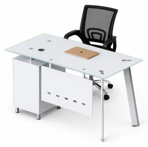 Set Venus & FlexiPro - Birou cu blat de sticla,dulap lateral fix si Scaun de birou ergonomic cu spatar mesh