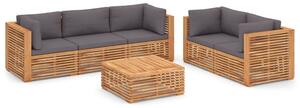 Set mobilier grădină cu perne gri închis 6 piese lemn masiv tec