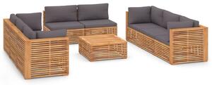 Set mobilier grădină cu perne 9 piese gri închis,lemn masiv tec