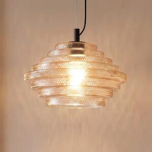 Lindby Lampă suspendată Orliana, Ø 35 cm, chihlimbar, sticlă, reglabil, Galben, Camera de zi / sufragerie, Sticlă, Modern