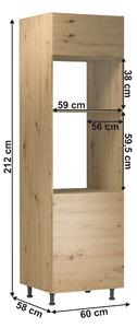 Dulap înalt de bucătărie pentru electrocasnice încorporate D60PM Langari (stejar artisan). 1016860