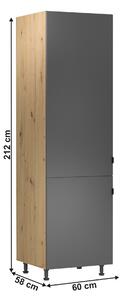 Dulap de bucătărie pentru frigider încorporat D60ZL Langari (stejar artisan + gri mat) (S). 1016896