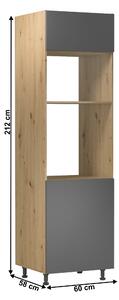 Dulap înalt de bucătărie pentru electrocasnice încorporate D60PM Langari (stejar artisan + gri mat). 1016898