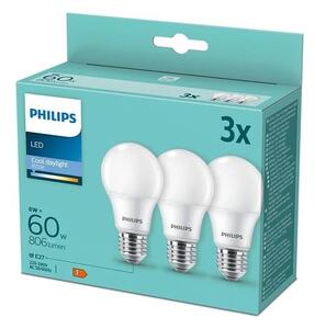 SET 3x bec LED Philips A60 E27/8W/230V 6500K