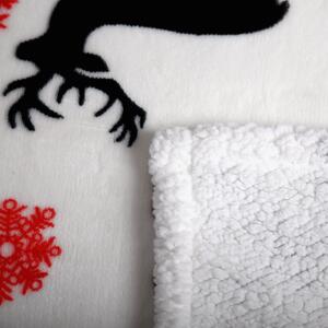 KONDELA Pătură blăniţă faţă-verso, alb, motiv de iarnă, 150x200, ANIME