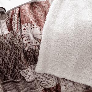 KONDELA Pătură blăniţă faţă-verso, albă, model patchwork, 150x200, SARTI