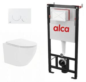 Set complet vas WC suspendat Fluminia, Ricci Tornado, Alb, cu rezervor Alca si clapeta alba