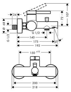 Baterie cadă-duș Hansgrohe Zesis S, montaj pe perete, crom