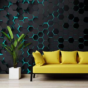 Tapet "Hexagon negru turcoaz", Fototapet Abstract, u93618 : Uwalls.ro