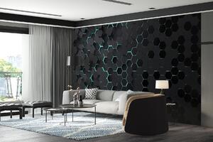 Fototapet Hexagoane negre cu lumini albastre, Fototapet geometric 3D, Fototapet populare, u93618 - Tapeko.ro