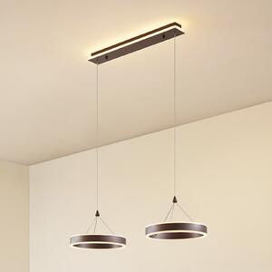 Lucande Lampă suspendată LED Kolo, 86 cm, 2 becuri, maro, dimabilă, reglabil, Maro / Rugină, Camera de zi / sufragerie, Plastic, Modern