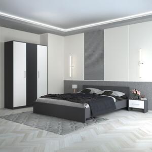 Dormitor Hera, 4 Piese, Pat , 2Noptiere, Dulap, Culoare Gri 160x200