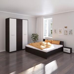 Dormitor Hera, 4 Piese, Pat , 2Noptiere, Dulap, Culoare Wenge/Alb 160x200