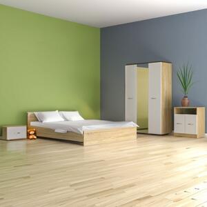Dormitor Madrid, Cu Oglinda 5 Piese, Pat , 2Noptiere, Dulap, Comoda, Culoare Stejar Sonoma /Alb 160x200