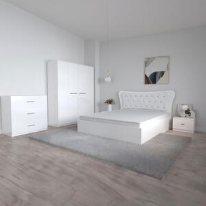 Dormitor Dante, 4 Piese, Pat Dante 160 X 200, 2Noptiere, Dulap Mirela Alb, Culoare Alb + Comoda Alice 3 sertare