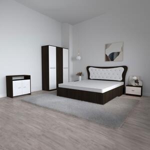 Dormitor Dante, 5 Piese, Pat Dante 160 X 200, 2Noptiere, Dulap Hera W, Comoda Mirela, Culoare Wenge/Alb