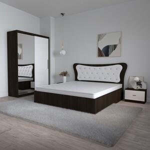 Dormitor Dante, 4 Piese, Pat 160 X 200, 2Noptiere, Dulap usi glisante cu oglinda, Culoare Wenge/Alb