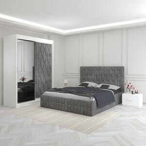 Dormitor Eric Gri Cu Dulap Tapitat 160x200