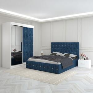 Dormitor Eric Albastru Cu Dulap Tapitat 160x200