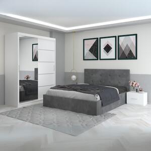 Dormitor Filip Gri Cu Pat Tapitat Catifea 160x200