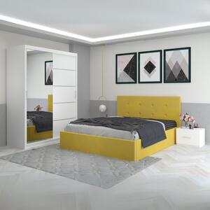Dormitor Filip Galben Cu Pat Tapitat Catifea 160x200
