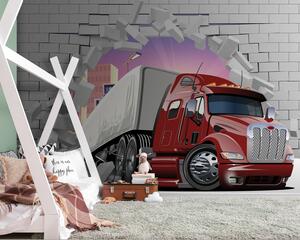 Fototapet Camion care trece printr-un zid de cărămidă, Fototapet copii, Fototapet populare, u93974 - Tapeko.ro
