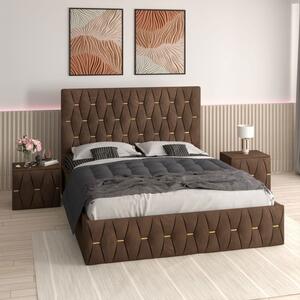Pat Tapitat Eric Maro + Saltea 20cm Grosime + 2X Noptiere Tapitate 140x200