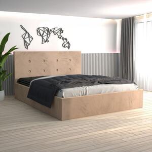 Pat Tapitat Filip Crem + Saltea 20cm Grosime 160x200