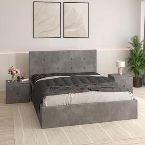 Pat Tapitat Filip Gri + Saltea Lux Ortopedica + Noptiere Tapitate 160x200