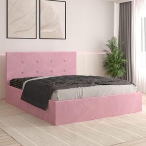 Pat Tapitat Filip Roz + Saltea 20cm Grosime 160x200