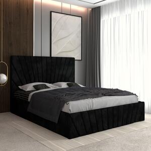 Pat Tapitat Toma Negru + Saltea Lux Ortopedica 160x200
