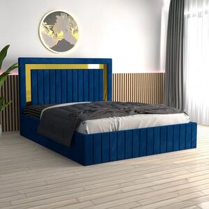 Pat Tapitat Ianis Albastru + Saltea Lux Ortopedica 160x200