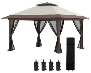 Outsunny Pavilion Pliabil Pop-Up 4x4 m cu Înălțime Reglabilă pe 3 Niveluri, Pavilion de Exterior cu Plasă de Țânțari, Saci de Nisip, Geantă de Transport, UV50+, pentru Grădină, Camping, Petreceri, Bej | Aosom Romania